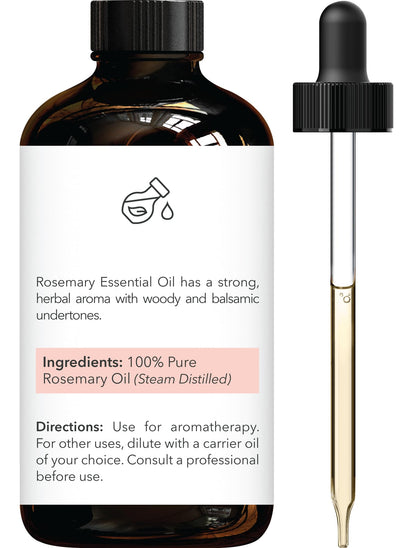 Brooklyn Botany Rosemary Essential Oil - Huge 118 ml - 100% Pure and Natural - Premium Grade with Dropper - for Aromatherapy and Diffuser