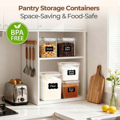 ComSaf Flour Storage Containers Set of 3 (5.2L/5.5Qt) (2.5L/2.6Qt*2), Large Airtight Food Storage Containers with Lids, Plastic Canisters Sets for Kitchen, Pantry Organizers for Rice Cereal and Baking