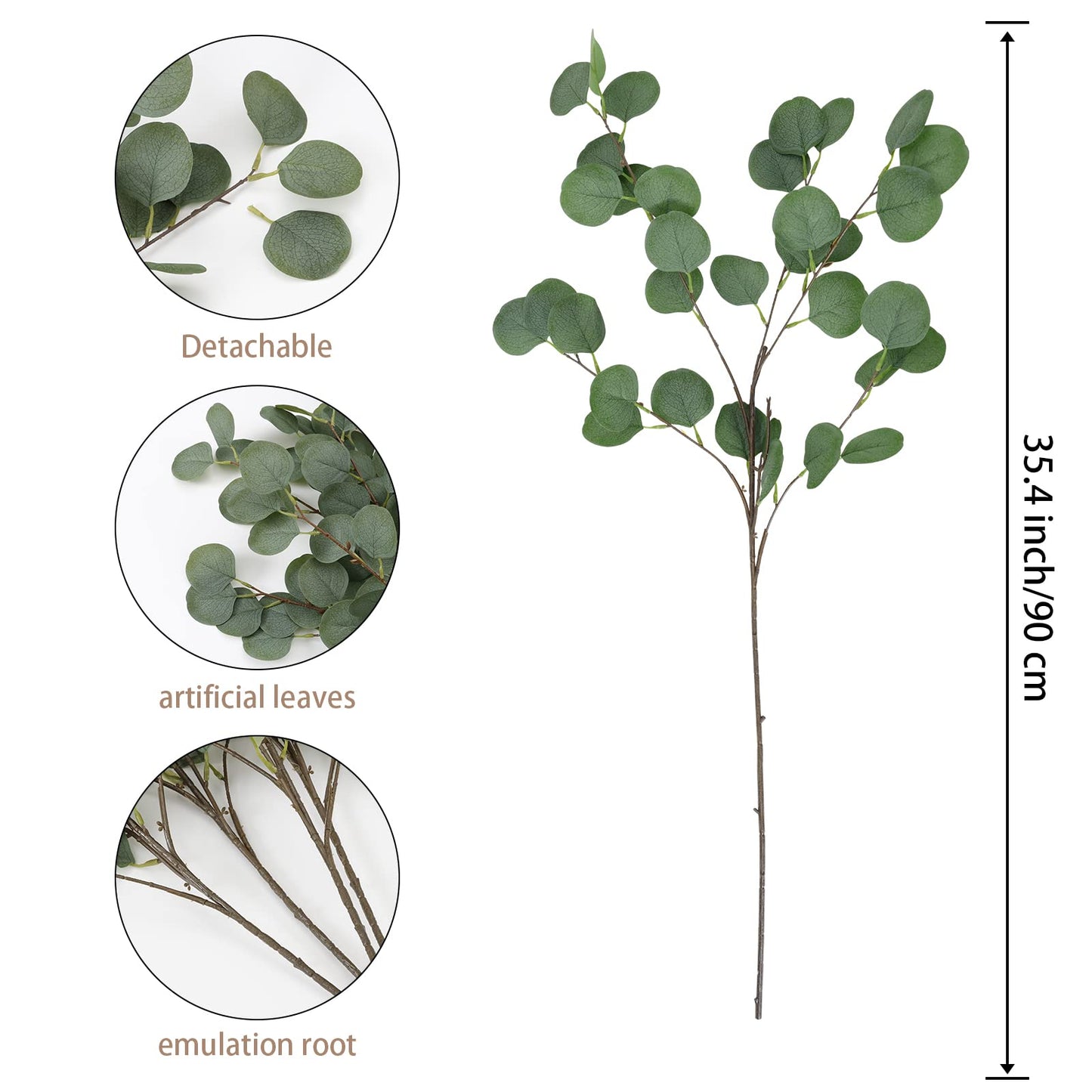 Weldomcor Artificial Eucalyptus Stems, 35 inch Artificial Silver Dollar Leaves Fake Eucalyptus Branches for Wedding Party Flower Arrangement Home Decoration, 4PCS