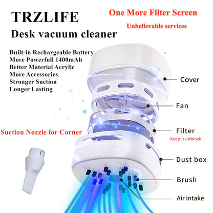 TRZLIFE Desk Vacuum Cleaner, Rechargeable and Durable Mini Table Vacuum Cleaner Must-Have Office Desk Accessory Sucks up Tiny Items and Crumbs from Desktop Drawer Countertop Ideal as a