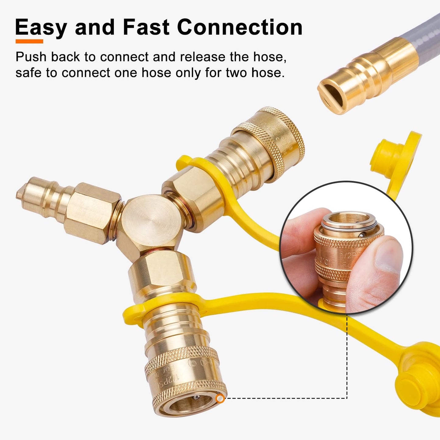 Rushare 3/8" Natural Gas Quick Connect Fittings, Quick Disconnect 3/8" Y Splitter for Natural Gas BBQ, Natural Gas Grill, Fire Pit, 2 Way 3/8" Quick Disconnect
