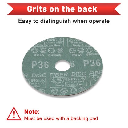 SPEEDWOX 25pcs 36 Grit Aluminum Oxide Resin Fiber Sanding and Grinding Discs, 5-Inch x 7/8-Inch Center Hole Abrasive Disc for Angle Grinders