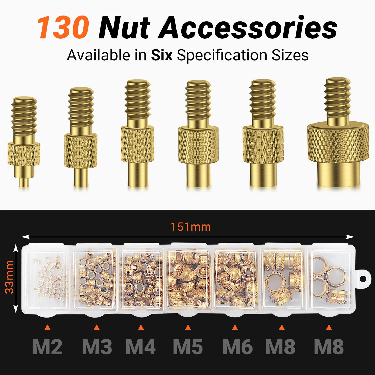 Preciva Heat-Set Insert Tip Set - with Soldering Iron and 130Pcs Thread Inserts, for 3D Printer Parts or Plastic Parts