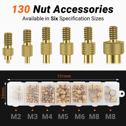 Preciva Heat-Set Insert Tip Set - with Soldering Iron and 130Pcs Thread Inserts, for 3D Printer Parts or Plastic Parts