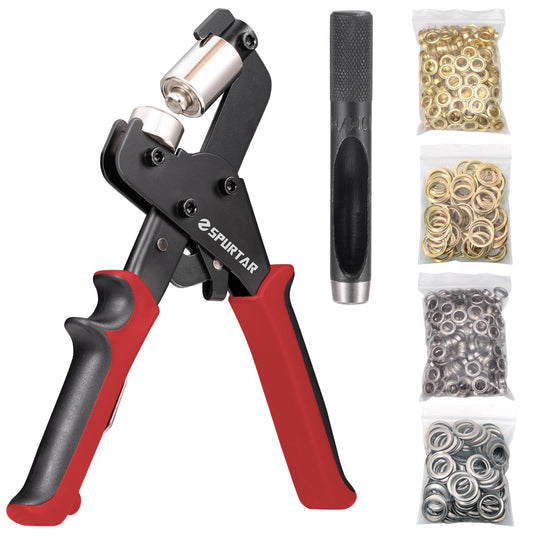 Spurtar Grommet Tool Kit 3/8'' Handheld Grommet Kit Magnetic Eyelet Tool with 10mm Hollow Punch and 500pcs Eyelets for Leather Fabric Belt Tarp Tent Bag Curtain Cardboard