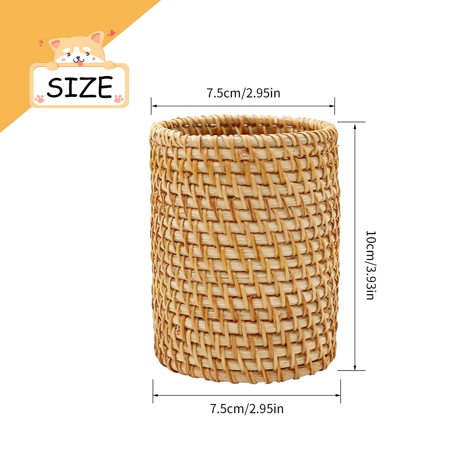 2 Pack Rattan Pencil Holder Handmade Pen Organizer Boho Desk Accessories Aesthetic Pen Cup Holder for Cute Office Decor