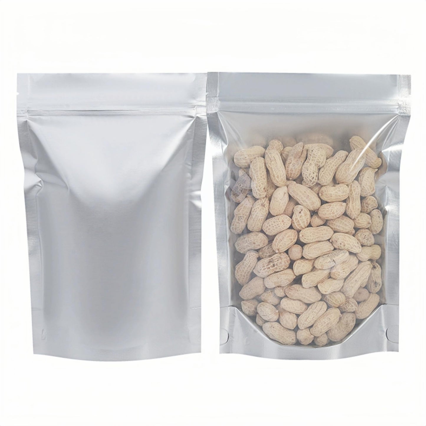 WACCOMT Pack 50 Pcs Resealable Silver Mylar Bags with Clear Window Thick Stand Up Aluminum Foil Pouch Zipper Lock Heat Seal Food Storage Bags for Small Business Sample Snack (14x20 cm(5.5x7.9 inch))