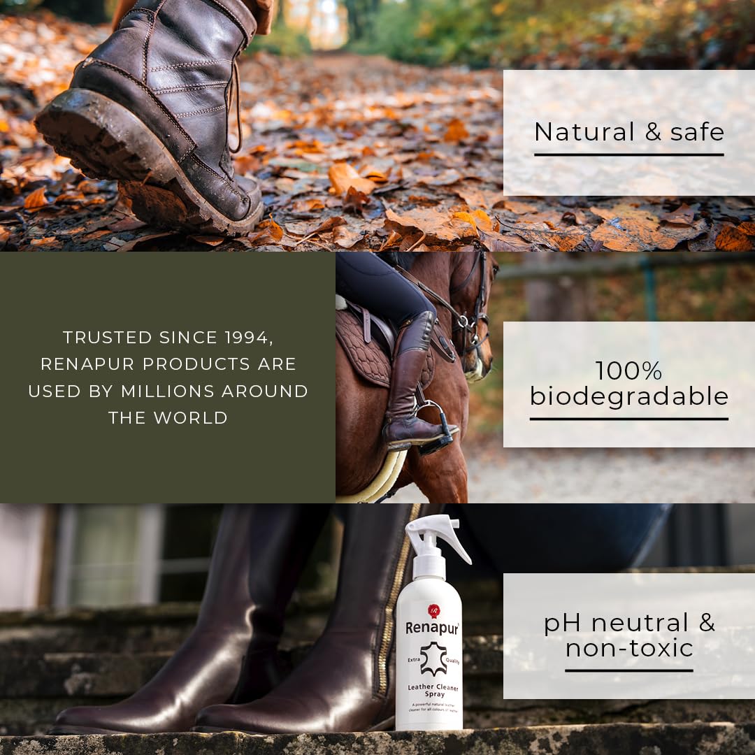 Renapur Natural Leather Cleaner Spray (250ml) – Deep-Cleaning Formula for All Your Leather, Including Sofas, Car Interiors, Footwear, Clothing & Saddles & Tack.