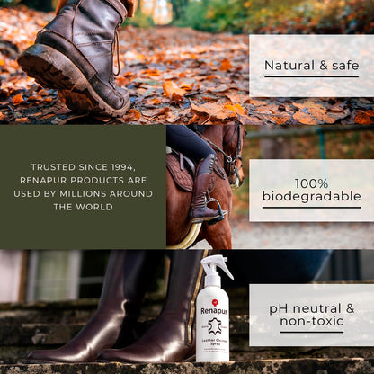 Renapur Natural Leather Cleaner Spray (250ml) – Deep-Cleaning Formula for All Your Leather, Including Sofas, Car Interiors, Footwear, Clothing & Saddles & Tack.