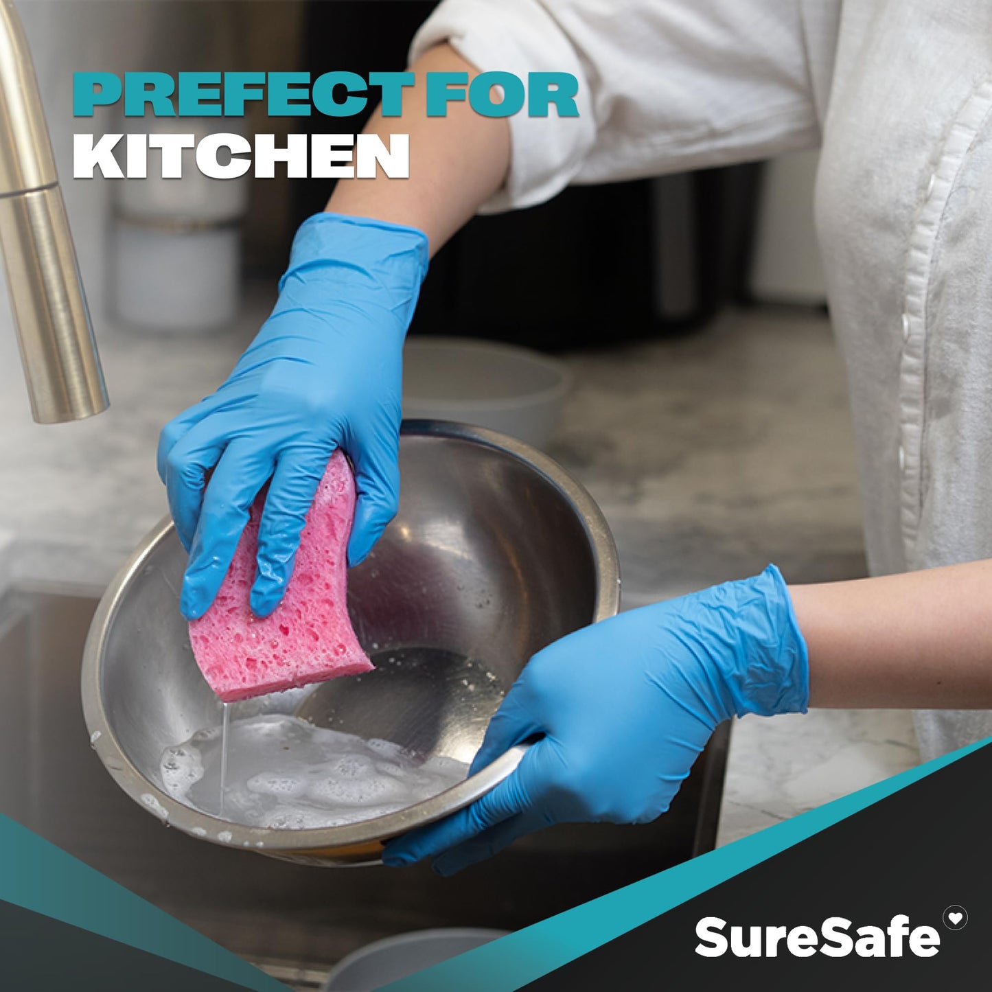 [200 Pack] SURESAFE Blue Large Nitrile Gloves, 3.5 Mil, Powder & Latex Free, Textured Fingertips, Tear Resistant, Work, Tattoo, Painters Gloves for Cooking and Food Prep