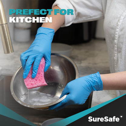 [200 Pack] SURESAFE Blue Medium Nitrile Gloves, 3.5 Mil, Powder & Latex Free, Textured Fingertips, Tear Resistant, for Cooking, Food Prep, Work, Tattoo, Food Gloves