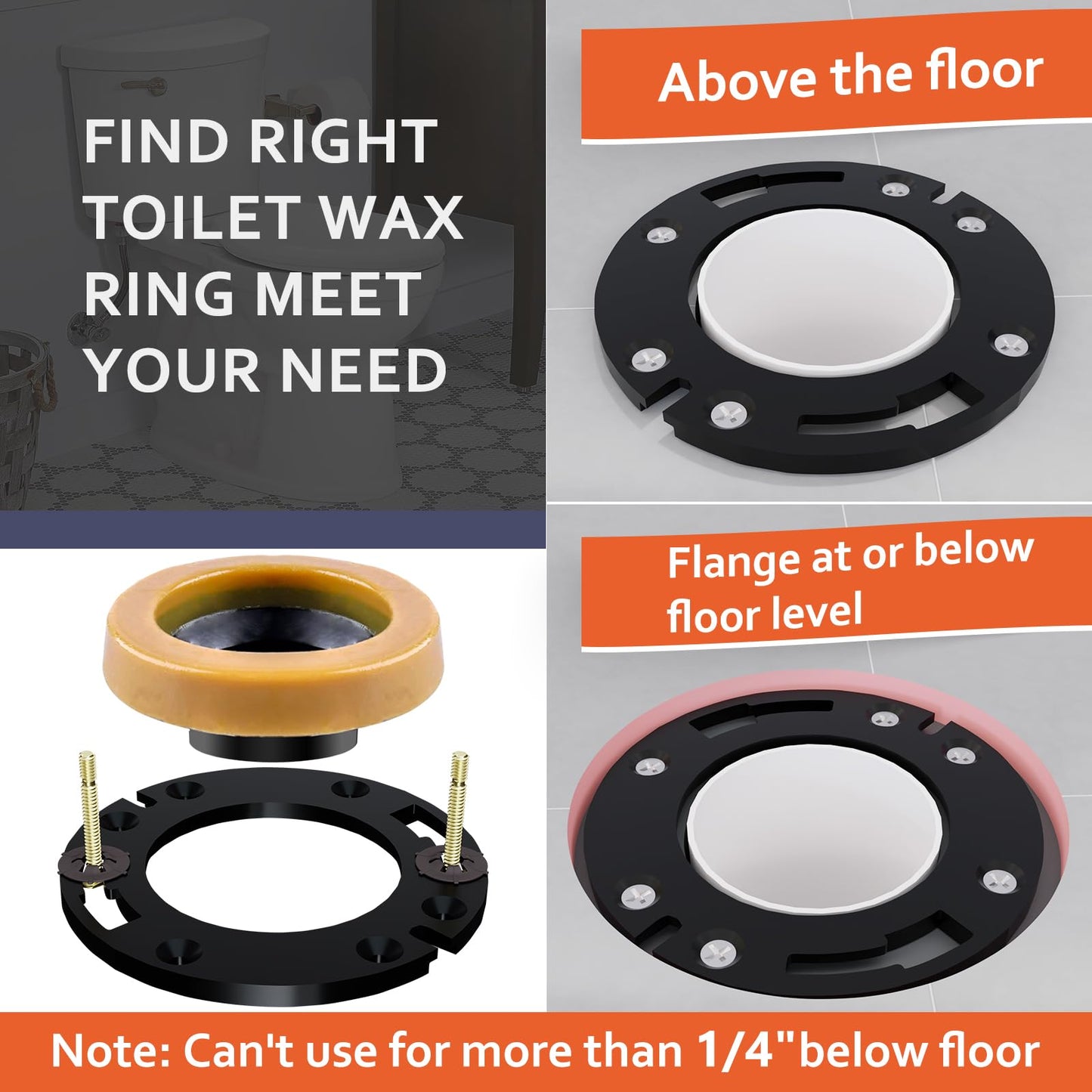 boeemi Toilet Flange Repair Kit with Wax Ring for Toilets Install or Leaking Toilet Wax Ring Replacement Kit Include Mounting Hardware Fits 3-inch or 4-inch Waste Lines