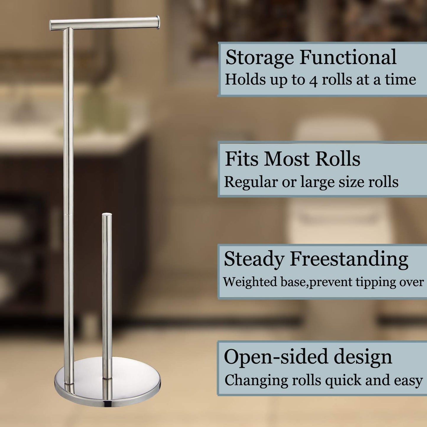 Toilet Paper Holder Free Standing, Stainless Steel Tissue Roll Toilet Paper Stand with Weighted Base for Bathroom, DECULTTR
