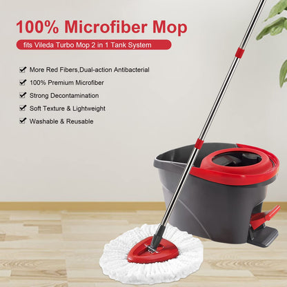 Spin Mop Head Refill for Vileda/Ocedar EasyWring Spin Mop - Rotating Microfiber Triangle Replacement Pads Washable & Reusable fit All Floor - 3 Cloth 1 Mop Base 1 Handle