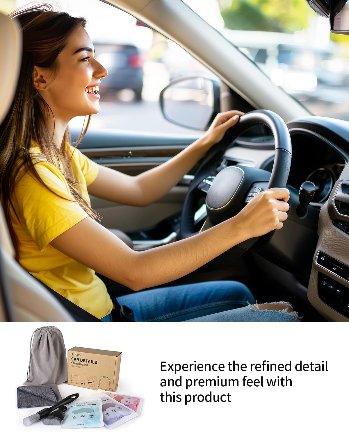 AX2V 7Pcs Car Interior Detailing Cleaning Kit, Detailing Brush Set,Clean Gel, Wash Kit, Cleaning Tools for Car,Keyboard and Interior Cleaning