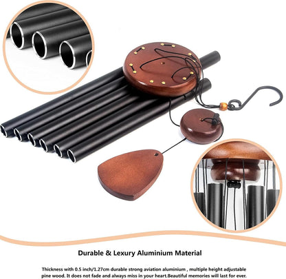 Wind Chimes for Outside, Bingxue 37" Wooden Sympathy Wind Chimes Memorial Wind Chime for Loss of Loved One Mother Father, Sympathy Gift Home Decor Outdoor Garden Patio (Black, 30Inch)
