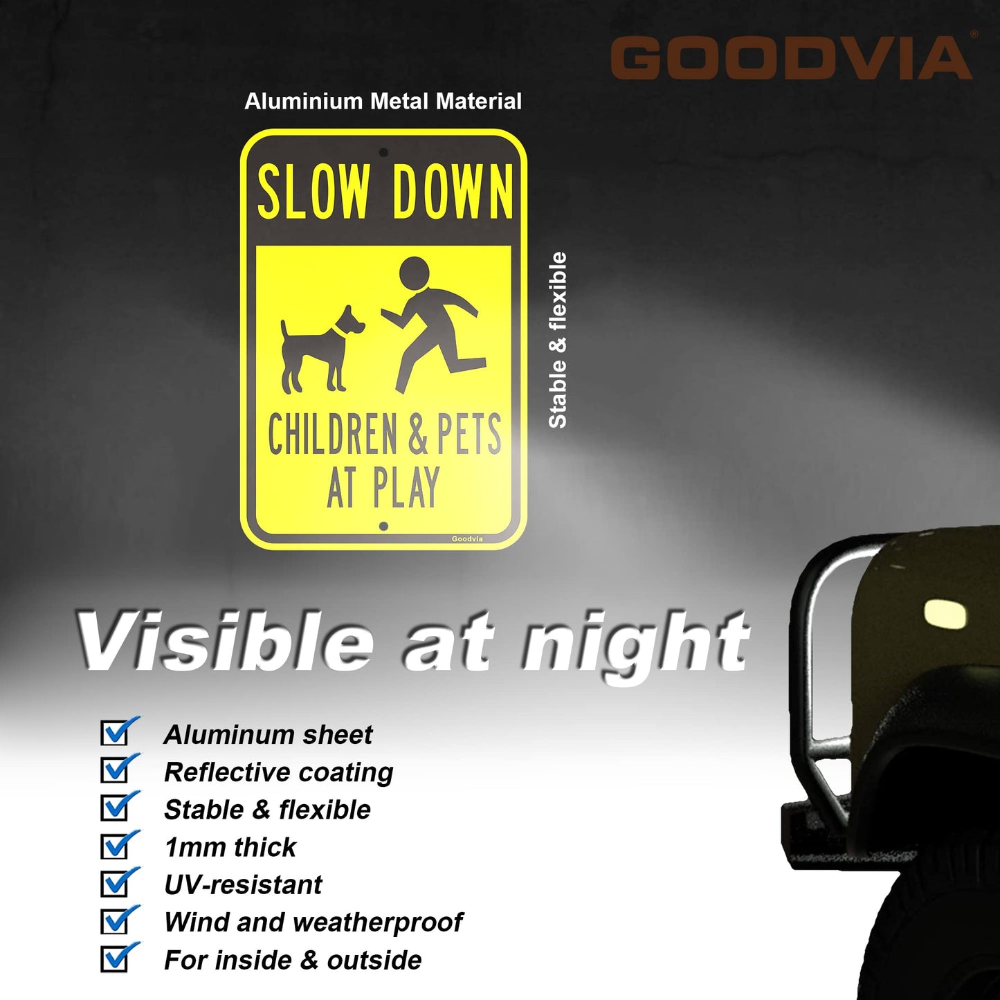 Goodvia Slow Down Children Playing Sign Metal Reflective 12 x 17 IN, Children at Play Safety Signs Kids Playing Road Large Slow Children and Pets at Play Sign for Street, Rust Free Aluminum