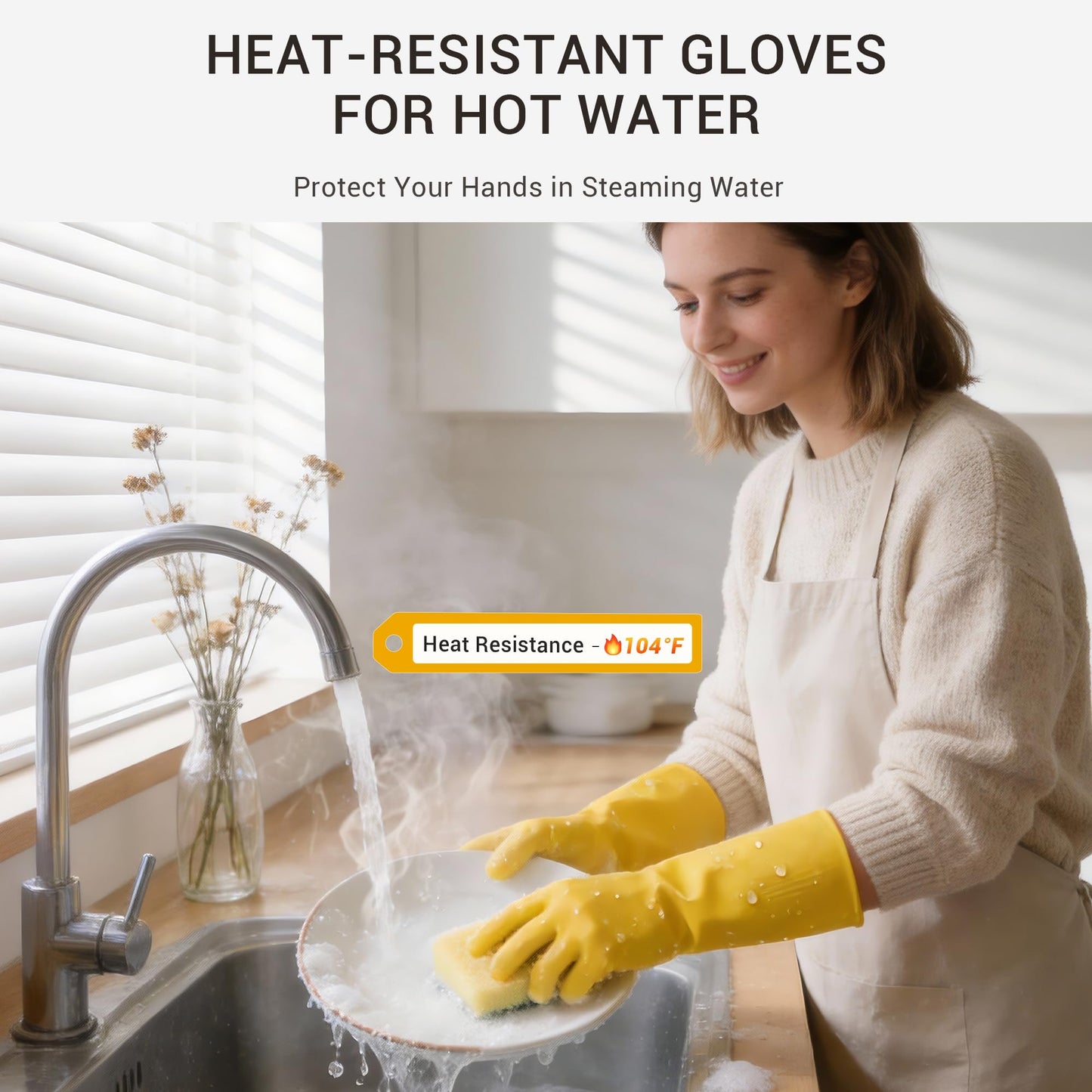 ThxToms 10 Pairs Rubber Cleaning Gloves, Reusable Household Dishwashing Gloves for Women Men, Kitchen and Bathroom Cleaning, Gardening, Pet Care, Extra Thickness, 20 Mil, 13", Heavy Duty, Non-Slip, L