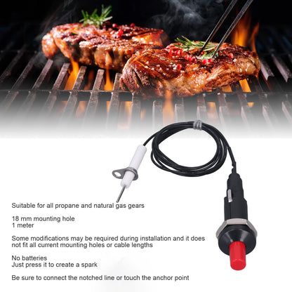 Push Button Piezo Igniter Piezo Spark Ignition 1 Out 2 Ignitor Electrode with 1 Meter Wire for Gas Stove Fireplace Oven Heater Barbecue Camping