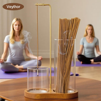 VeythorIncense Holder for Sticks,Insence-Stick Holder Ash Catcher with Removable Glass,Anti-Ash Flying Incense Burner,for Meditation Yoga Relaxation,Home Decor