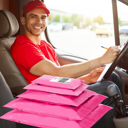 UCGOU 100 Pack Hot Pink Poly Mailers Variety Size Pack, 10x13 Inch & 12x15.5 Inch & 14.5x19 Inch &19x24 Inch, 25 PCS Each Shipping Bag, Self-Sealing Adhesive Mailers Assorted Sizes for Small Business