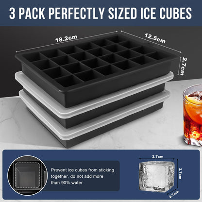 Silicone Ice Cube Tray with Lids, Walfos 3 Pack 72 Cubes Silicone Ice Cube Molds, Flexible and Easy Release, BPA Free and Dishwasher Safe, Perfect for Cocktail, Whiskey, Chocolate