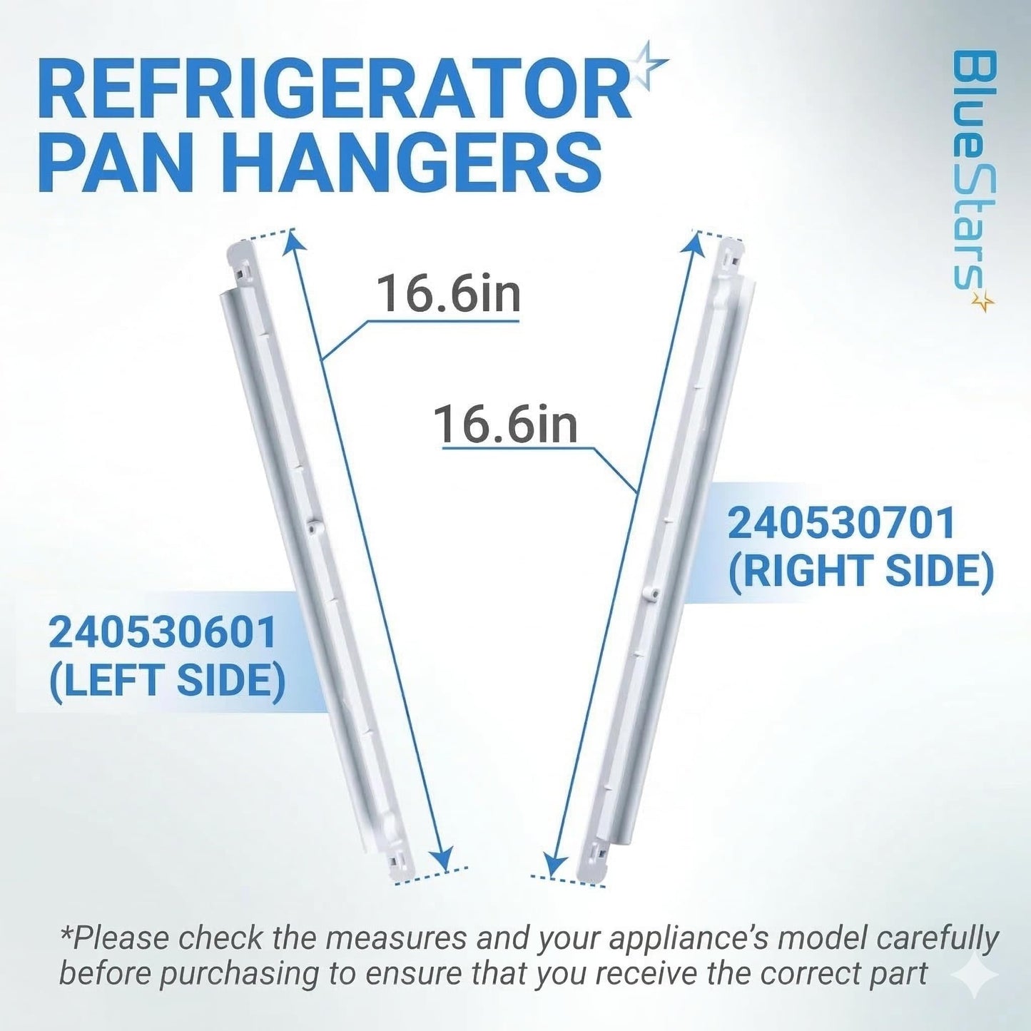 BlueStars 240530601(Left) & 240530701(Right) Refrigerator Pan Hangers, Drawer Slide Rail Replacement, Drawer Hanger – For Kenmore & Frigidaire Refrigerators – Replaces 240460401, 240460501