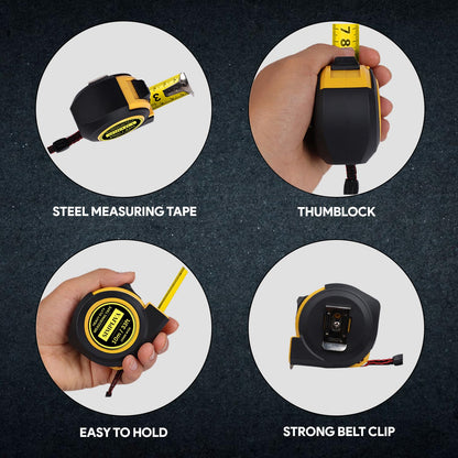 Simpliva Heavy Duty Tape Measure - 1 Inch Wide - Stainless Steel Measuring Tape - Retractable Measurement Tape - Imperial and Metric Tape Measure with Metal Belt Clip (2PACK(33FT))