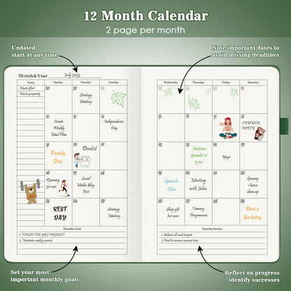 Planner, Undated Daily Planner with To Do List, 365 Days Planner for ADHD Adult, Agenda for Women Men, Hourly Planner Notebook for Goal Setting, Productivity Planner with Calendar, 8.3" x 5.8" (Green)