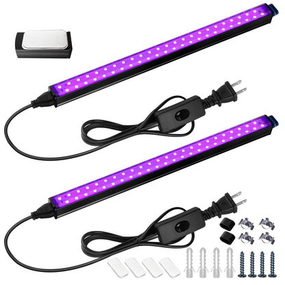 Barrina Black Light Fixtures, 10W 1FT Magnetic LED Black Light Bulb Tapestry, Fluorescent Poster Paint, Blacklight Halloween Decorations, Linkable UV Light, Built-in ON/Off Switch, 2 Packs