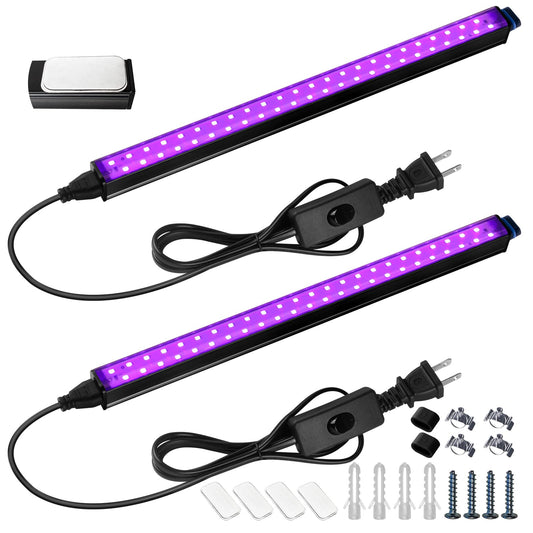 Barrina Black Light Fixtures, 10W 1FT Magnetic LED Black Light Bulb Tapestry, Fluorescent Poster Paint, Blacklight Halloween Decorations, Linkable UV Light, Built-in ON/Off Switch, 2 Packs