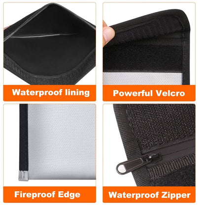 Small Fireproof Bag for Cash and Documents (9.5 x 5.8"), 4200°F Upgraded Fireproof Money Bag Set for Valuables (2-Pack) with Waterproof Zipper & Lining