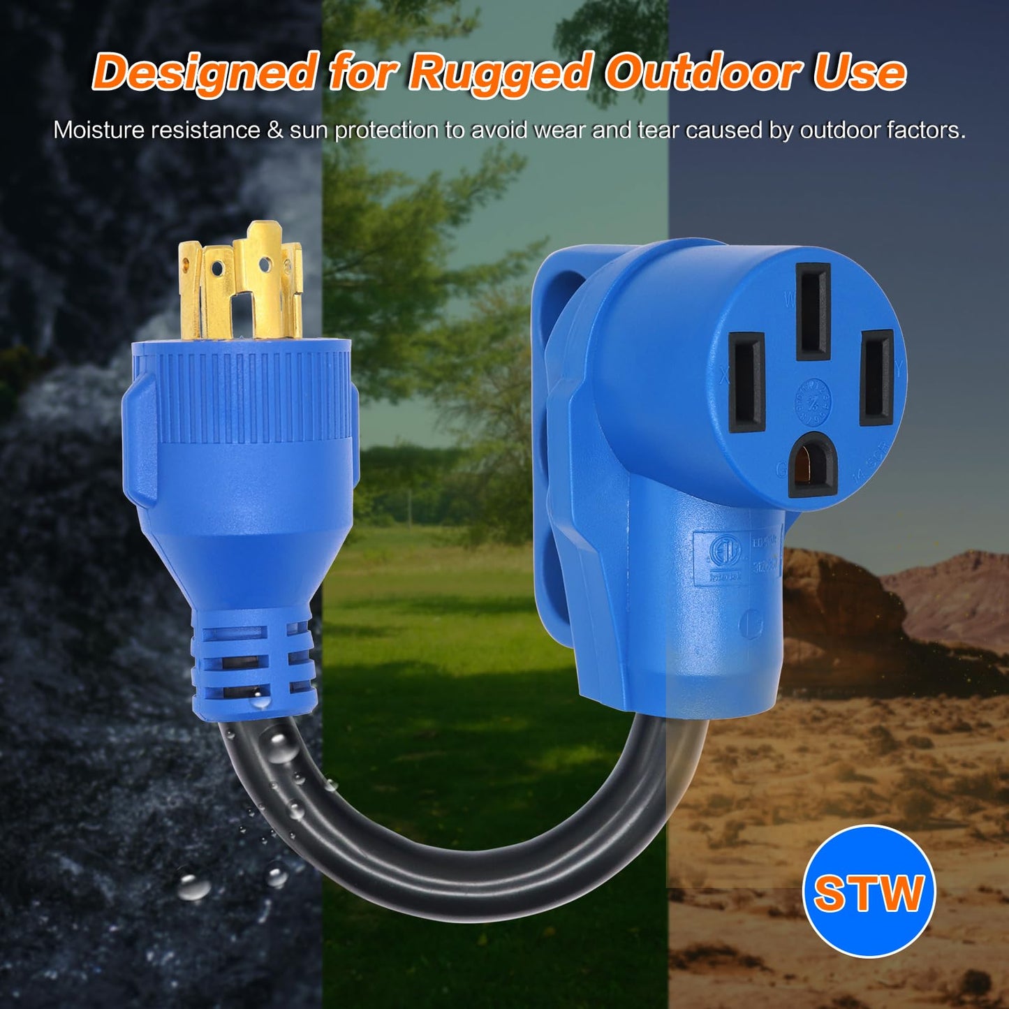 AMOMD RV Plug Adapters 30Amp Male Plug to 50Amp Female Socket 4 Prong Generator Power Cord with Twist Lock 12 inch STW 10AWG/4 L14-30P 14-50R Converter for RV Camper Travel Trailer Marine