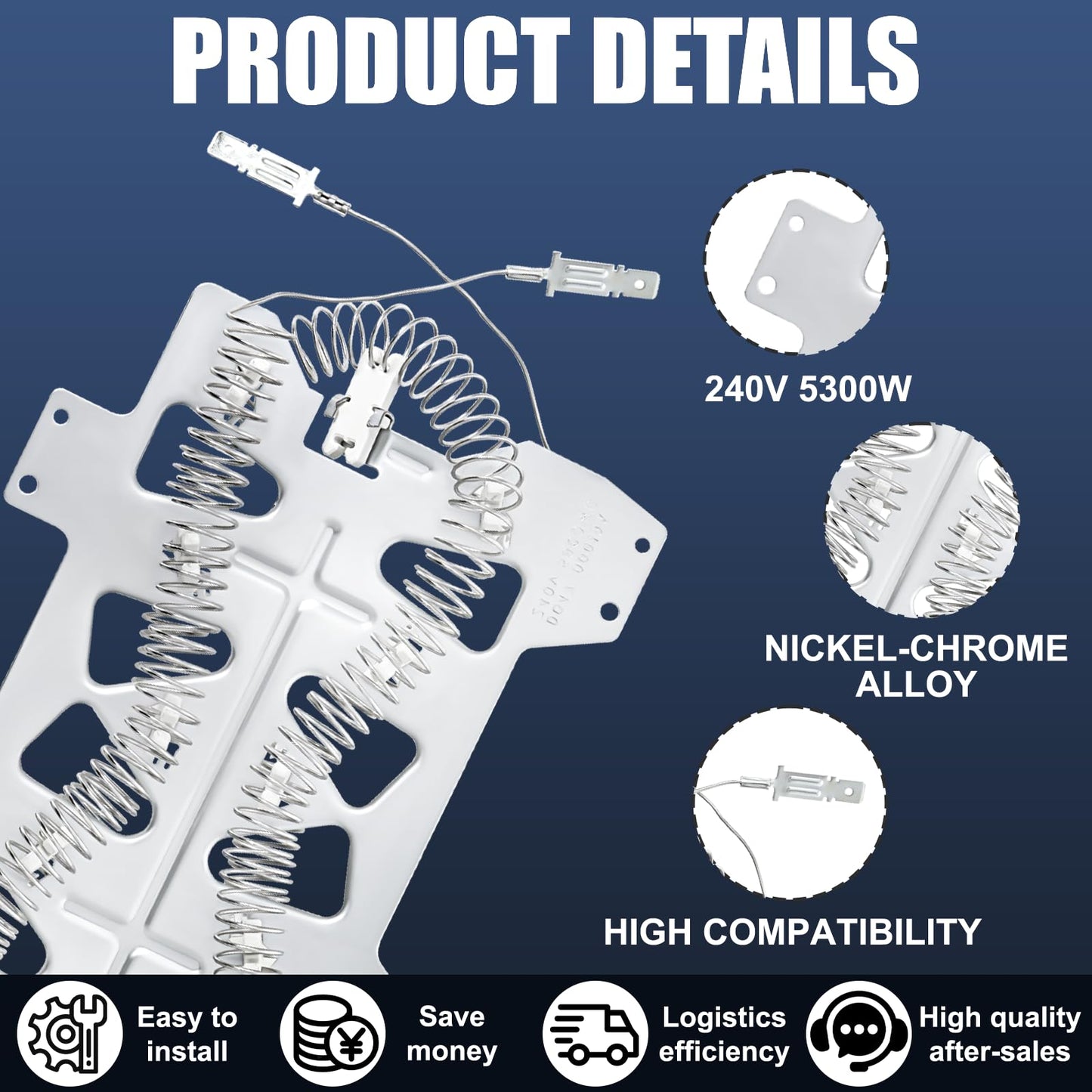 [95% Nickel] DC47-00019A Dryer Heating Element Part Compatible with Sam-sung May-tag Whirlpool Dryers, Replaces 35001247 PS4205218 AP4201899 AP4045884 PS2038533