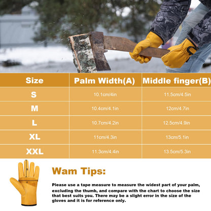 SLARMOR Winter Leather Work Gloves for Men, Warm Thinsulate Lining for Cold Weather Work, Thermal Insulated Work Gloves with Leather Palm,100 gram Insulation-S