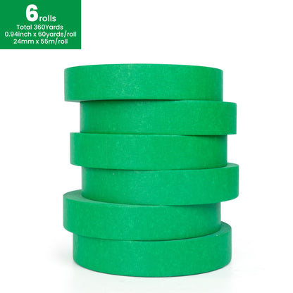 TAPEBEAR Green 14-Day Painters Tape Multi-Surface Masking Tape 24MM x 55M, Indoor and Outdoor Painting Tape, Residue Free Easy Removal with Sharp Lines, Paint Tape for Walls, Auto, Home, 6Rolls