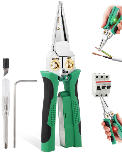 8 in 1 Wire Stripper with Voltage Tester, Wire Strippers/Crimper with Plier, Cutters, Splitting(12V-250V), Wire Stripping Tools for 10-18 AWG for Professional Electrician & DIY Tool