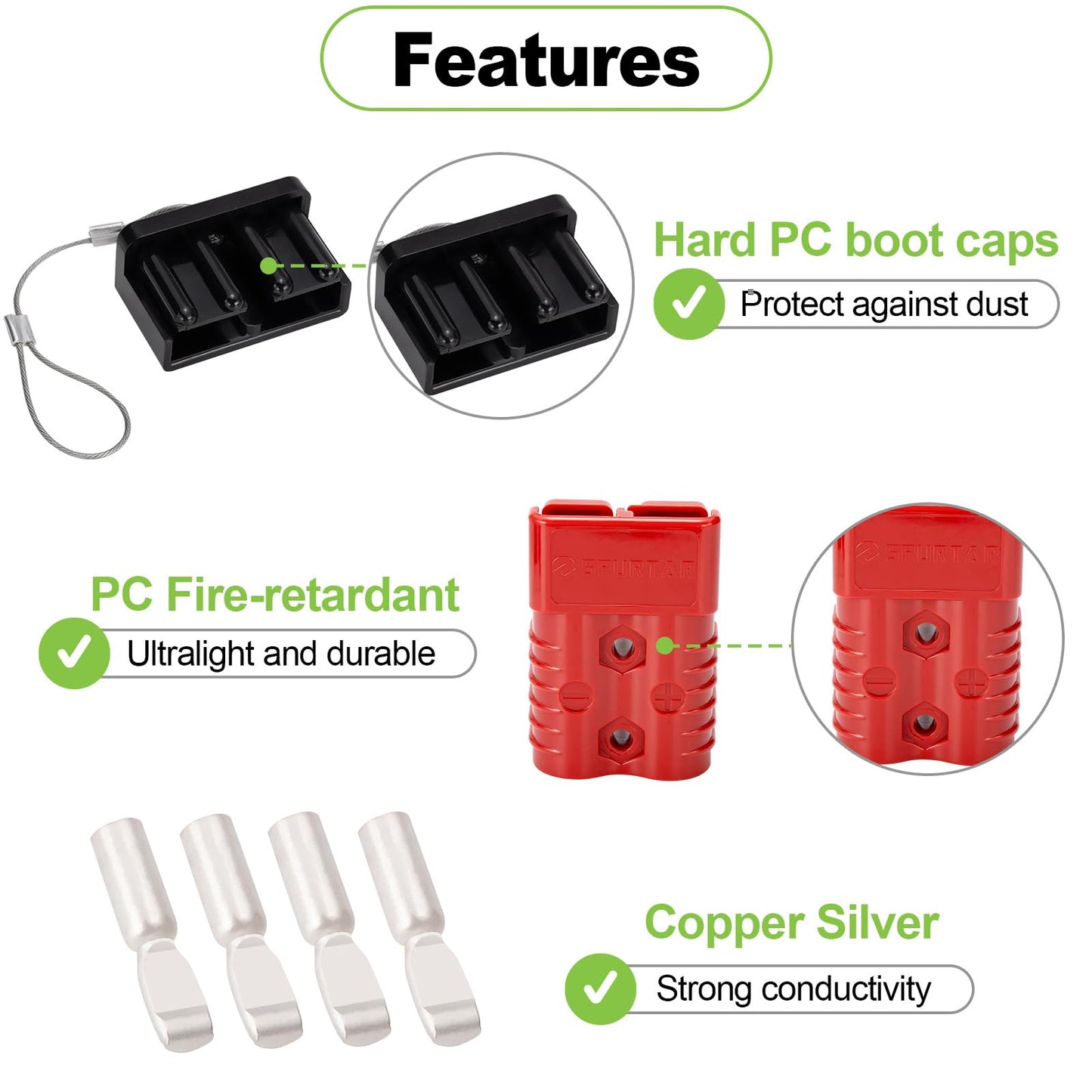 Spurtar 175A Battery Quick Connect/Disconnect, 4Pcs 1/0 AWG Wire Harness Plug, 12-36V Quick Connect Jumper Cables for Car ATV Lifts Motors Trailer Towing Winch, Red