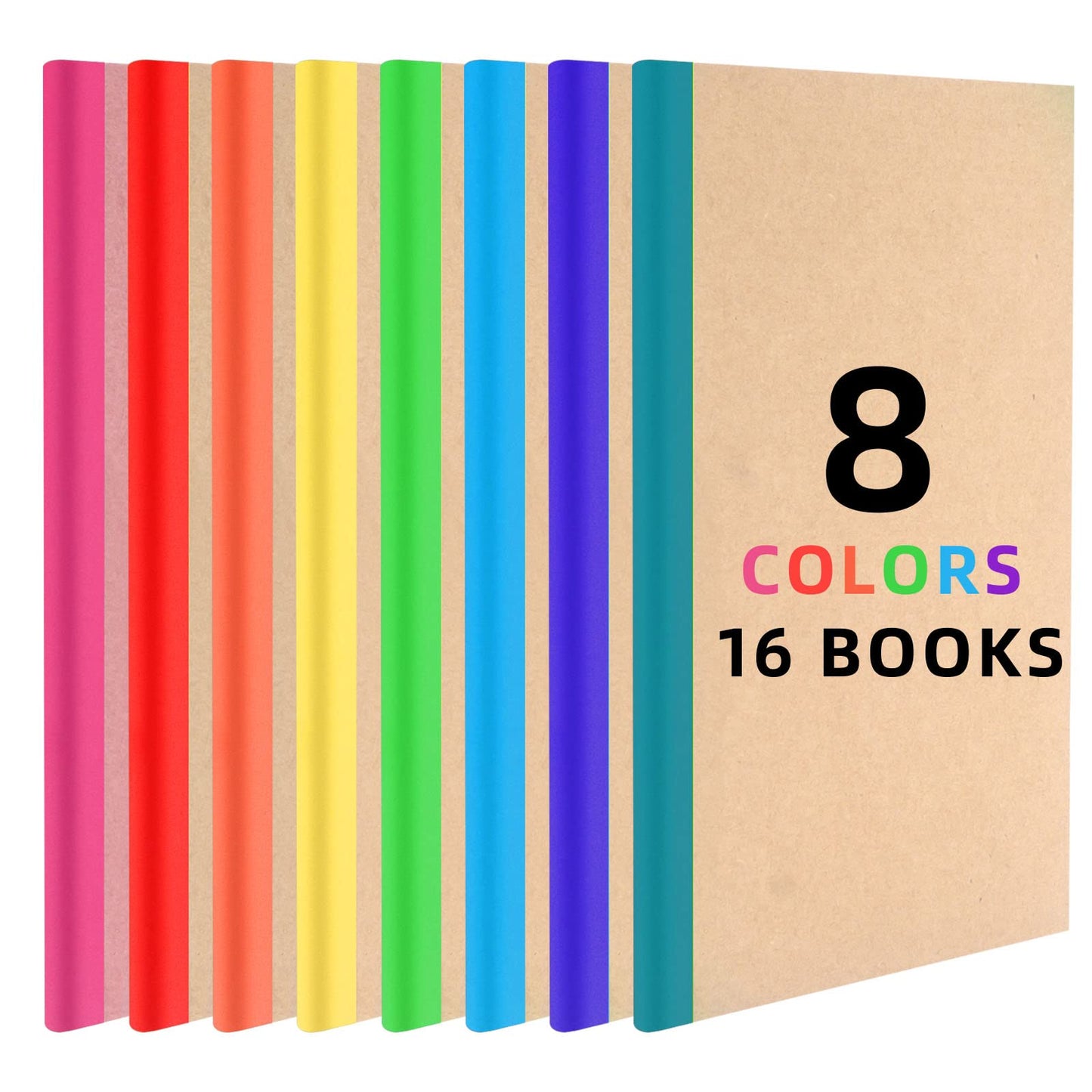 16-Pack Composition Notebook Journals, Lined Blank Travel Rainbow Spine Journal Bulk, 60 Pages Soft Cover Composition Notebooks for Women Girls College Students Office School Supplies, 8.3 X 5.5 in