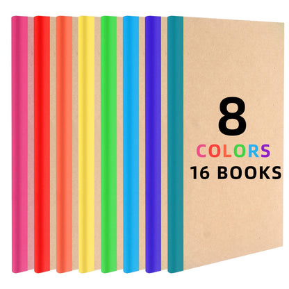 16-Pack Composition Notebook Journals, Lined Blank Travel Rainbow Spine Journal Bulk, 60 Pages Soft Cover Composition Notebooks for Women Girls College Students Office School Supplies, 8.3 X 5.5 in