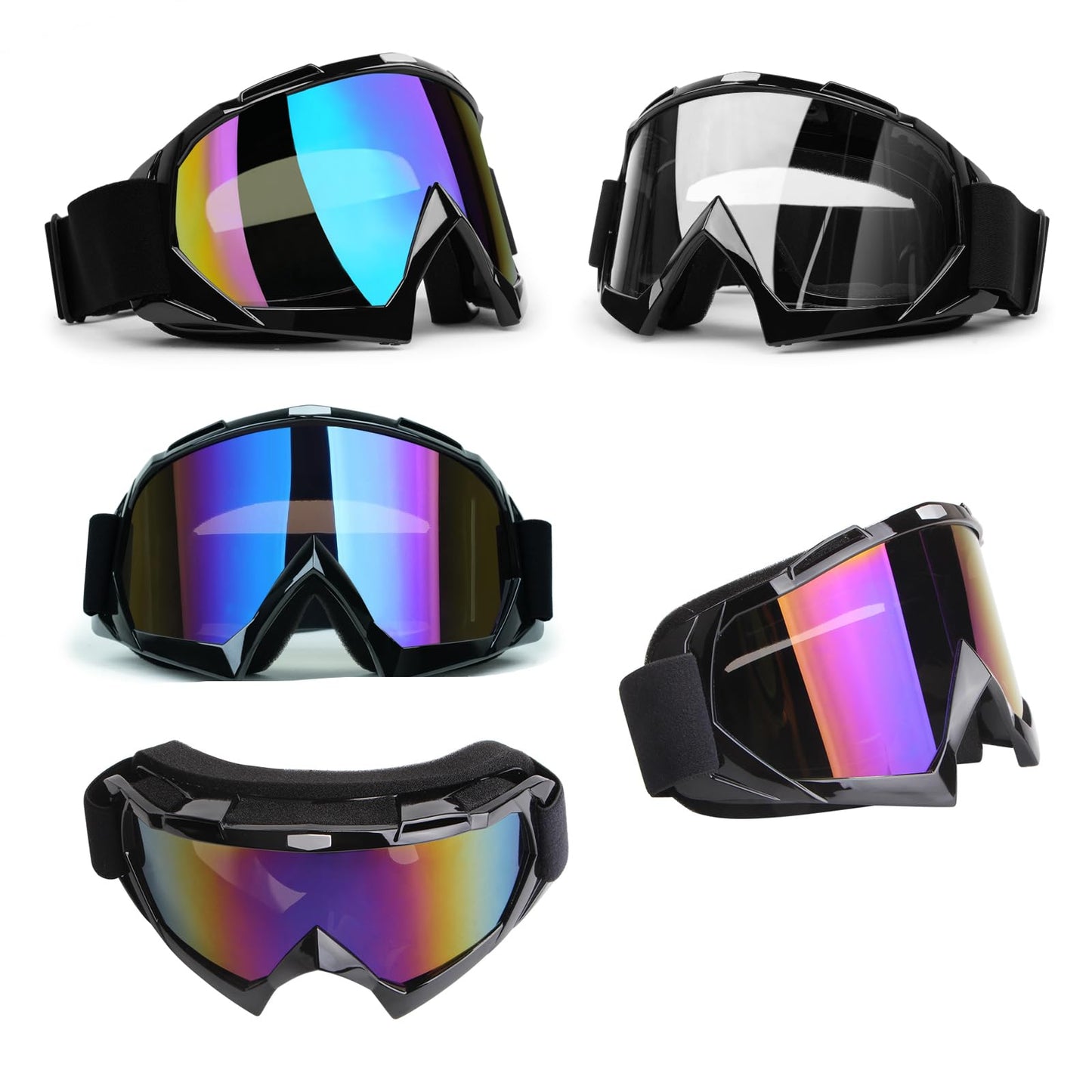 ATV Dirt Bike Goggles 2-Pack for Men Women - Motorcycle Motocross MX Riding UTV Helmet Offroad UV400 Anti-Scratch Fog Dustproof for Adults Youth Kids (Color+Clear)