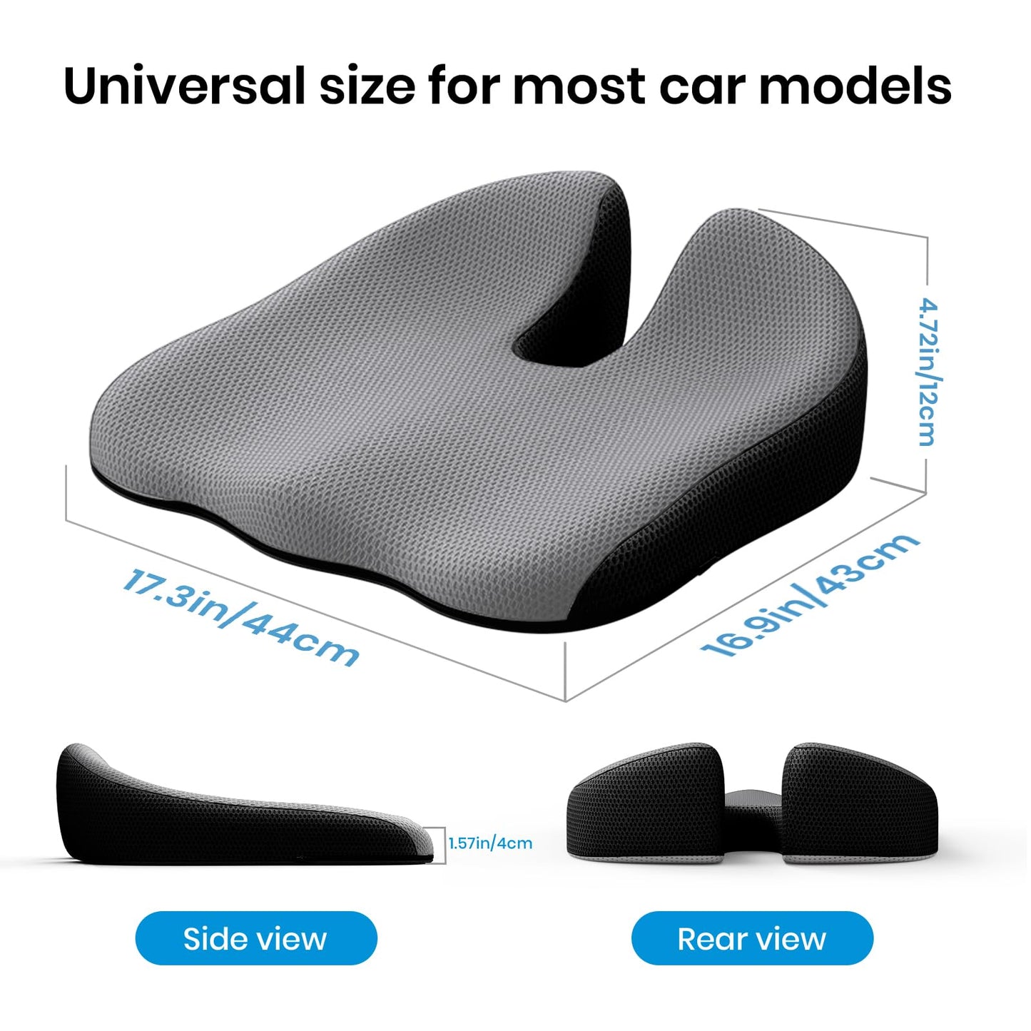 Benazcap Car Seat Cushion - Memory Foam Car Seat Pad - Sciatica & Lower Back Pain Relief - Car Seat Cushions for Driving - Road Trip Essentials for Drivers-Grey