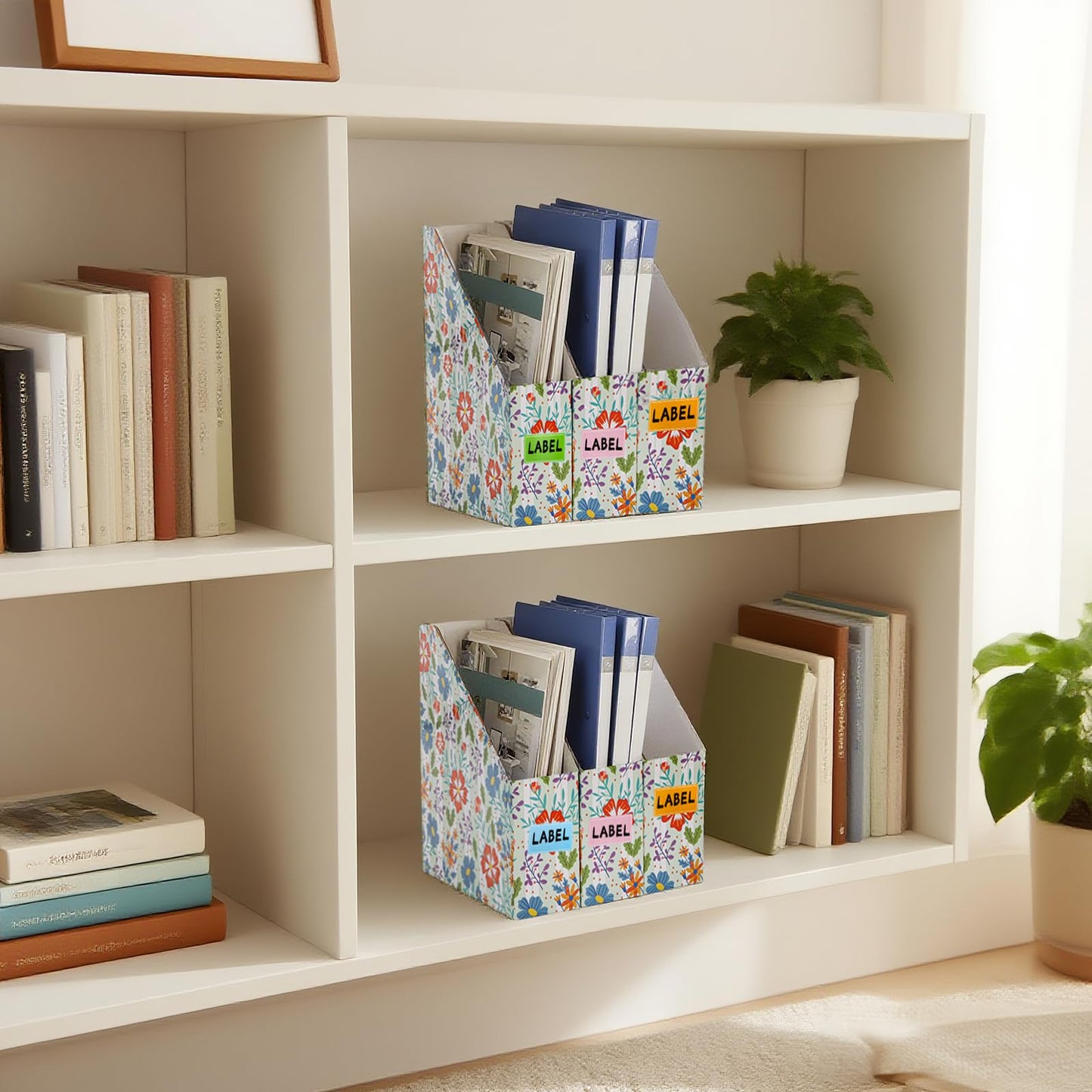 WRINGKIT 20 Pack Cardboard Magazine File Holder, Foldable Magazine Organizer Box, Large Decorative Magazines Storage Bin with Blank Label Sticker for School Office Shelves, File Folders for Documents