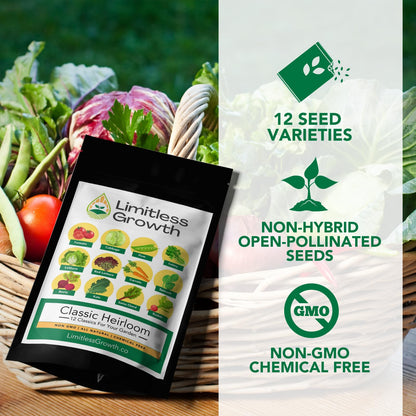 Classic Heirloom Vegetables | 12 Varieties of Heritage Vegetable Seeds for Canadian Home Gardens | Beginner Friendly | Grown in West Coast Canada | Limitless Growth