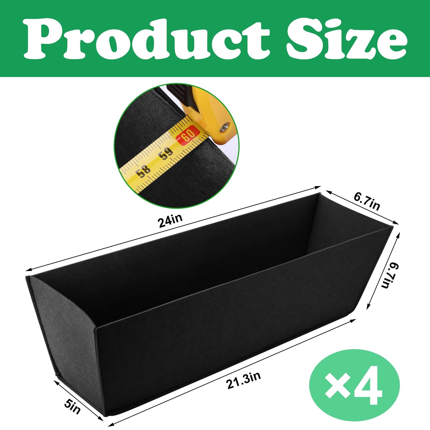 Adnee 4 Pcs 24 Inch Fabric Plant Window Box Liners-Rectangular Non-Woven Planter Basket Liner-Black Felt Flower Hanging Basket for Outdoor Garden Wall Hanging Planter Flower Vegetables