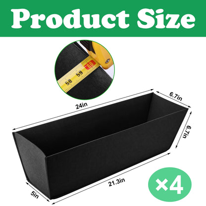 Adnee 4 Pcs 24 Inch Fabric Plant Window Box Liners-Rectangular Non-Woven Planter Basket Liner-Black Felt Flower Hanging Basket for Outdoor Garden Wall Hanging Planter Flower Vegetables