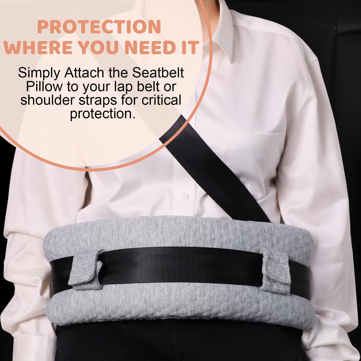 RoamReady Seat Belt Pillow Post Surgery for Mastectomy and Heart Surgery, Mastectomy Recovery Supplies, Heart Operation Recovery Support Cushion for Chest Chemo Port, Recovering Gifts(Light Gray)