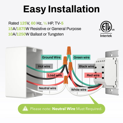 BN-LINK Countdown Digital Wall Timer Switch for Exhaust Fan with Push Button 5-10-20-30-45-60mins, Bathroom Fan Light Switch Timer Indoor, Neutral Required, Wall Plate Included, White