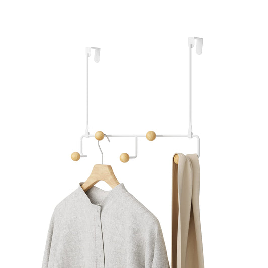 Umbra Estique Over The Door Coat Rack & Multi-Use Organizer, for Coats, Bags, Hats & More, Small, White/Natural