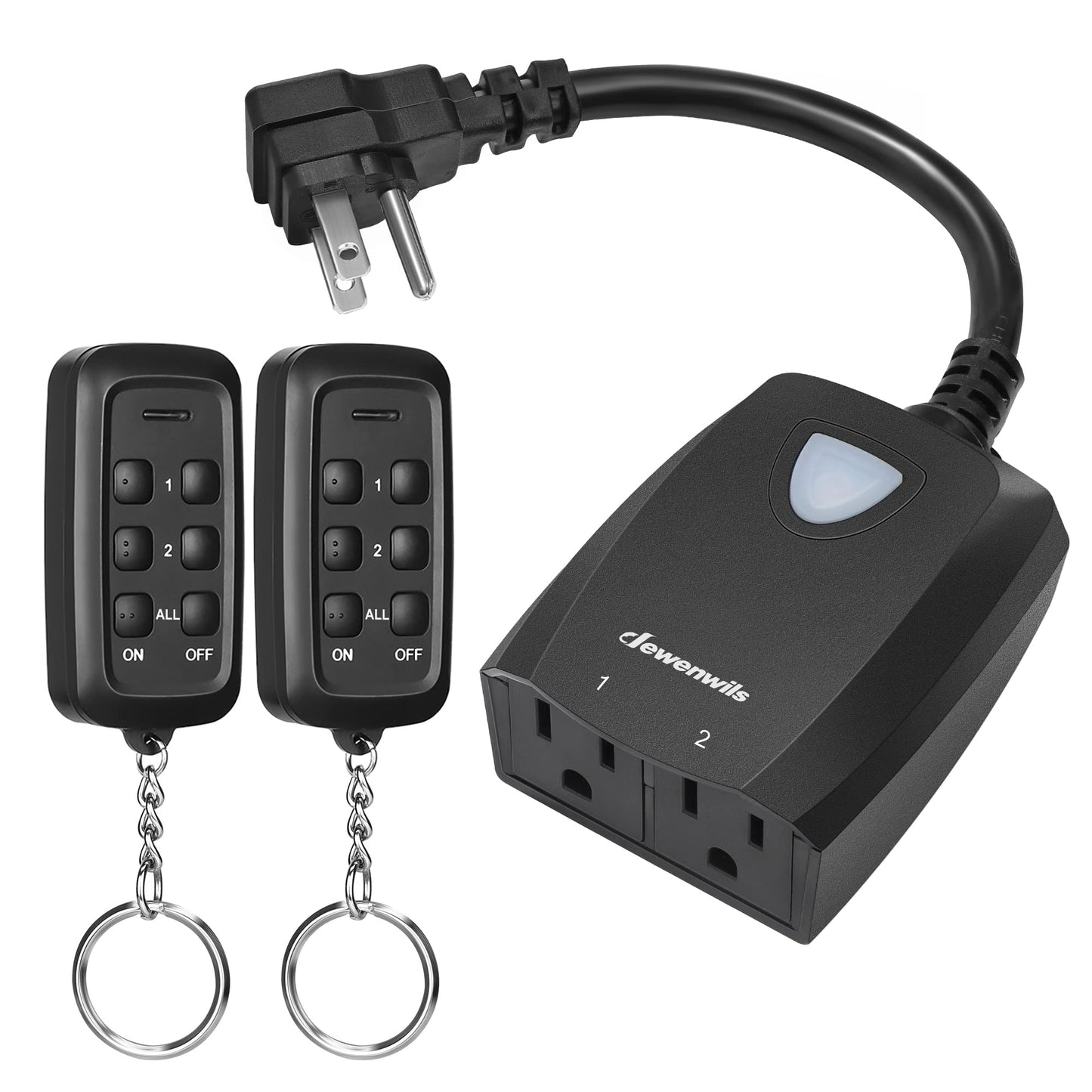 DEWENWILS Outdoor Wireless Remote Control Outlet, 2 Independent Control Sockets Weatherproof Electrical Remote Control Switch, 15A Heavy Duty with 2 Remote, 7 Inch Cord, 100 FT Range